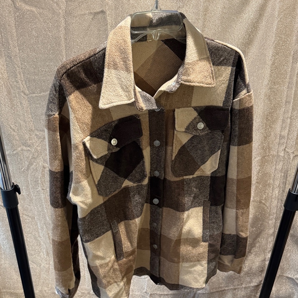 Women’s Plaid Jacket Shirt - Brown and Tan
